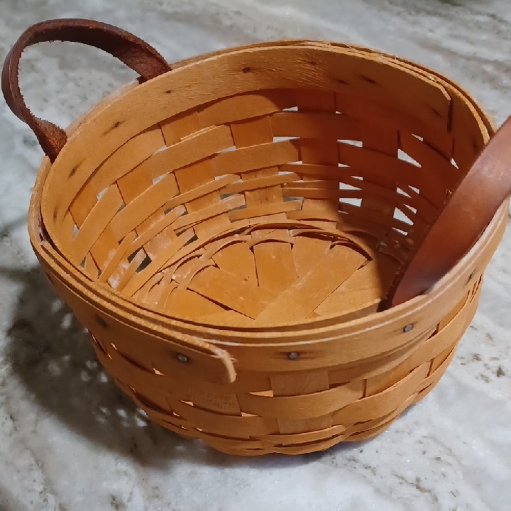 Longaberger Brown Woven Basket with Leather Handles